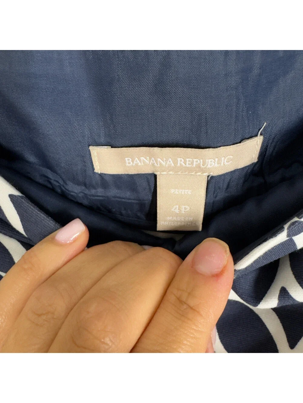 Banana Republic Skirt Women 4P Petite Blue Geometric A-Line Short Pull On Rayon